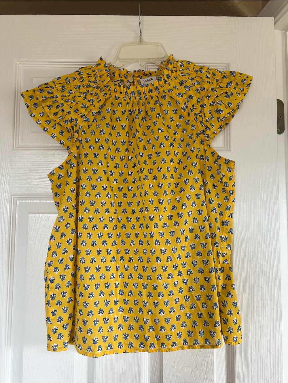 J. Crew Yellow Floral Ruffled Neck Blouse